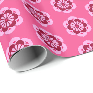 Papier Cadeau Lotus Flower Mandala, Fuchsia Pink et Bourgogne