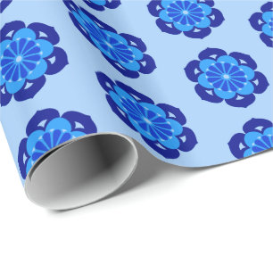Papier Cadeau Lotus Flower Mandala, Indigo et bleu clair
