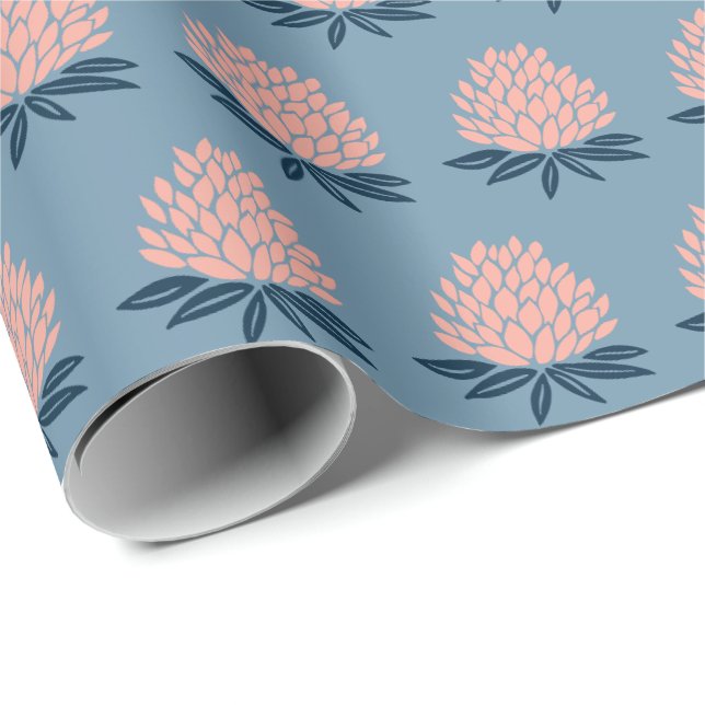 Papier Cadeau Lotus FLowers cadeau de vacances rose bleu (Coin rond)