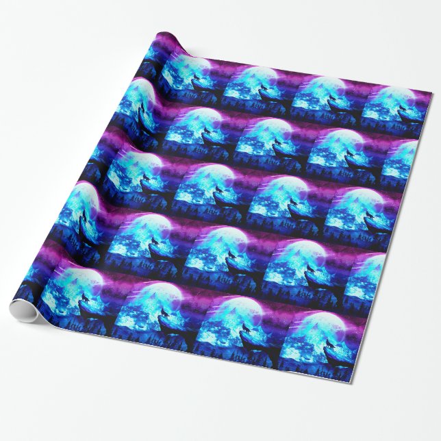 Papier Cadeau Loup coloré hurlant (Déroulé)