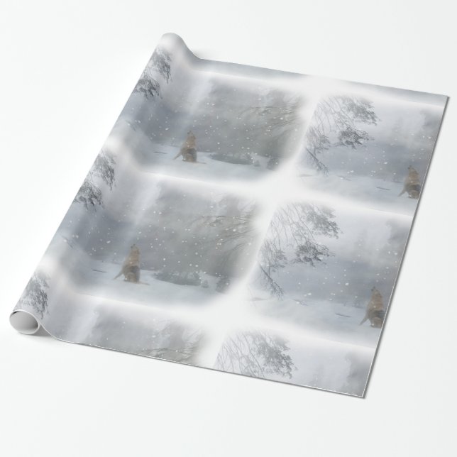 Papier Cadeau Loup dans le apper d'enveloppement de Noël de neig (Déroulé)