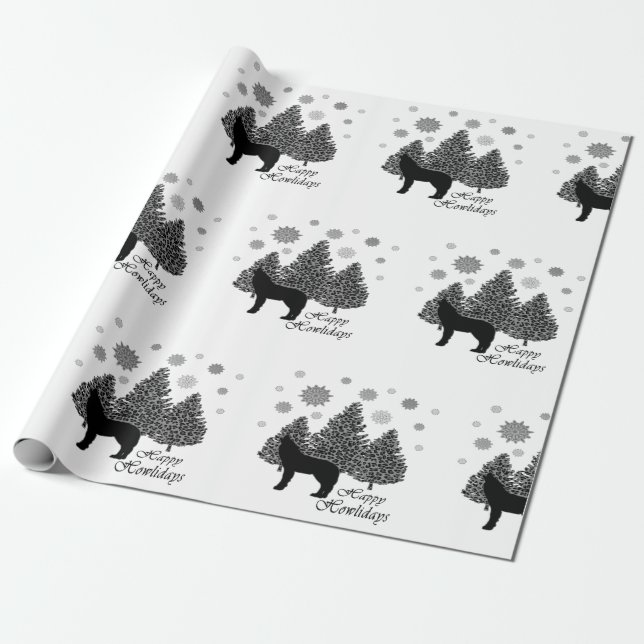 Papier Cadeau Loup hurlant Joyeux Howlidays Leopard Motif neige (Déroulé)
