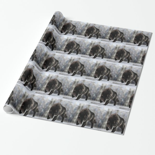 Papier Cadeau Loup noir en colère (Déroulé)