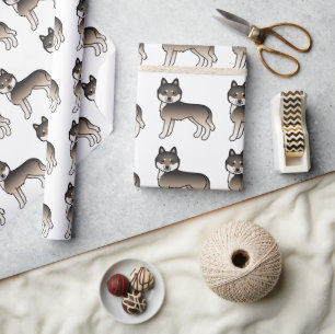 Papier Cadeau Loup sombre Husky sibérien gris Motif de chien mig