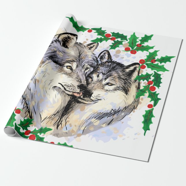 Papier Cadeau Loups de Noël (Déroulé)