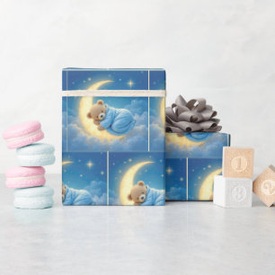 Papier Cadeau L'ours en peluche dort sur la lune