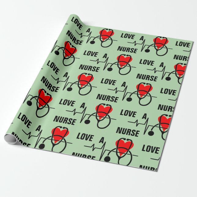 Papier Cadeau Love a Nurse Heart Stethoscope Design (Déroulé)