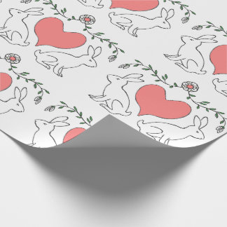 Papier Cadeau Love Bunny Heart Blanc Imprimer Papier à enveloppe