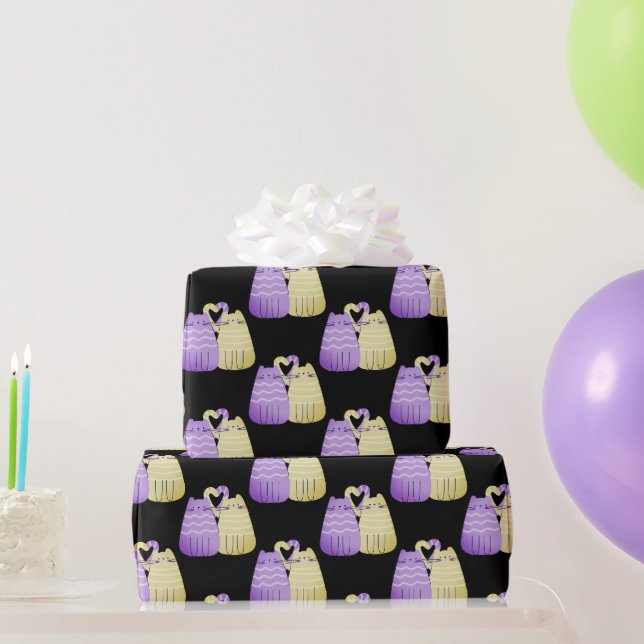 Papier Cadeau Love Cats on Black (Cadeaux de fête)