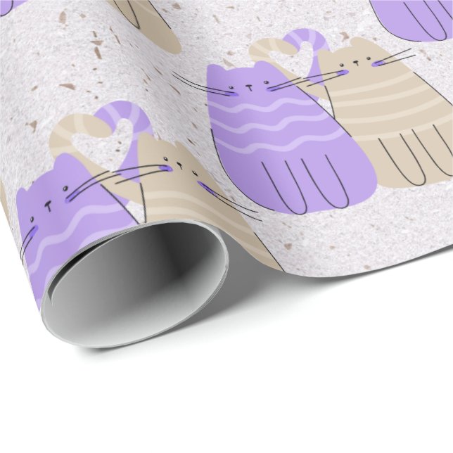Papier Cadeau Love Cats sur Terrazzo (Coin rond)