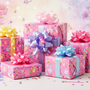 Papier Cadeau Love Fairies, Petite Fille Rose Anniversaire