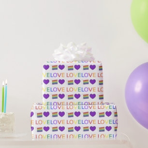 Papier Cadeau LOVE Gay pride Rainbow Cake Purple Heart LGBTQ