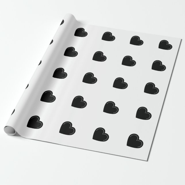 Papier Cadeau Love Heart Black Valentine's Wrapping Papier (Déroulé)