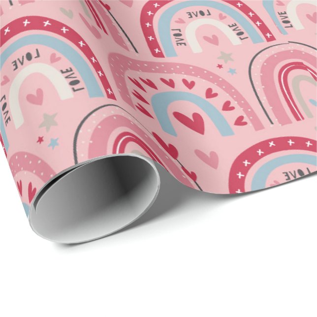 Papier Cadeau Love Heart Valentines Day Rainbow Wrapper Papier (Coin rond)