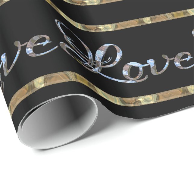 Papier Cadeau Love Love Love Elegant Designer (Coin rond)