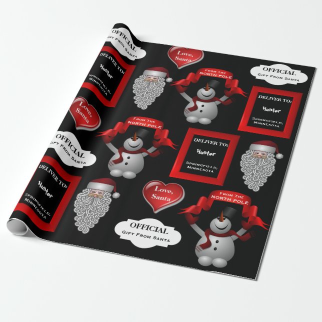 Papier Cadeau Love Père Noël Nom et emplacement personnalisés (Déroulé)