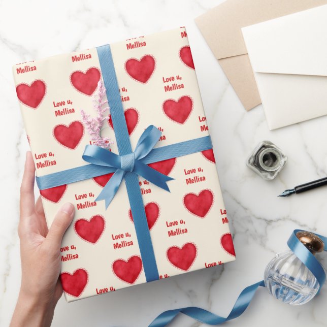 Papier Cadeau Love U, Custom Name Valentine's Day (Cadeaux)
