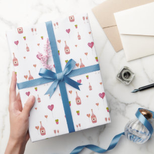Papier Cadeau Love vin bouteille de verre ballons cactus Valenti