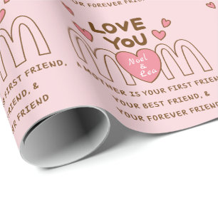 Papier Cadeau Love You Maman Nom personnalisé