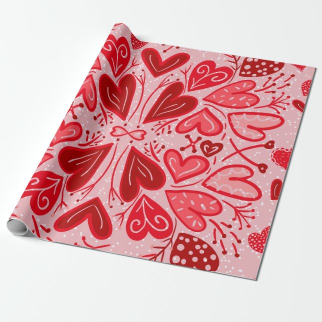 Papier Cadeau Love You Red Hearts Valentine Cadeau (Déroulé)