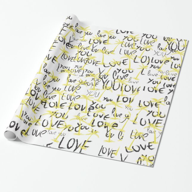 Papier Cadeau Love You Texte Motif Typographie créative  (Déroulé)
