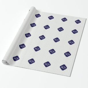Papier Cadeau Lt Grey Whu EU Stripe Navy Quatrefoil 3 Monogramme