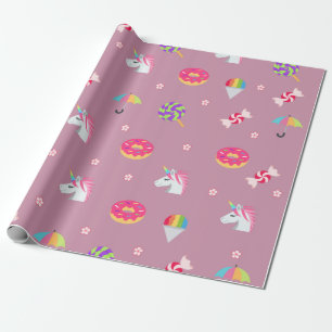 Papier Cadeau lucettes roses mignonnes de fleurs de sucreries de