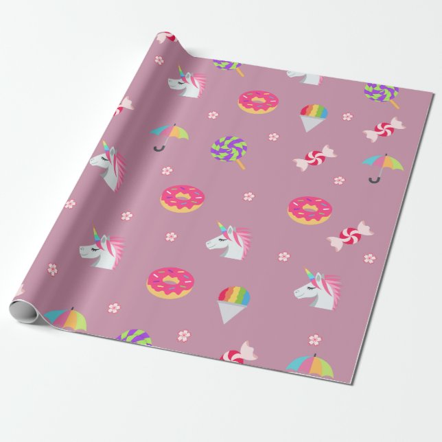Papier Cadeau lucettes roses mignonnes de fleurs de sucreries de (Déroulé)
