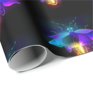 Papier Cadeau Lucioles néon sur fond noir