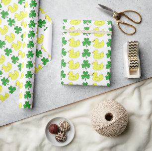 Papier Cadeau Lucky Duck Rubber Ducky Duckie Shamrock Clover