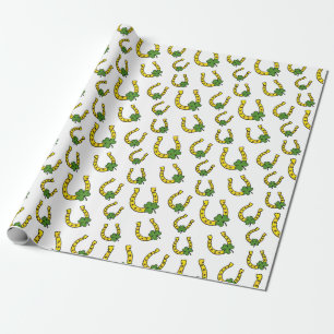 Papier Cadeau Lucky Golden Horseshoe avec Shamrock en blanc