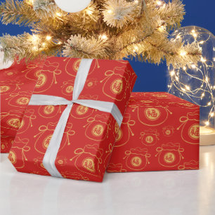 Papier Cadeau Lucky Sac Chinois Nouvel An Or Rouge