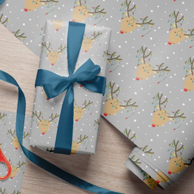 Papier Cadeau Lumière de Noël rétro Reindeer à manches mures (Créateur téléchargé)