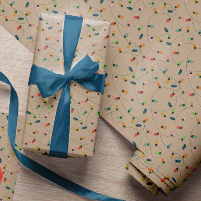 Papier Cadeau Lumières À Cordes De Noël Vintage Sur Kraft (Créateur téléchargé)