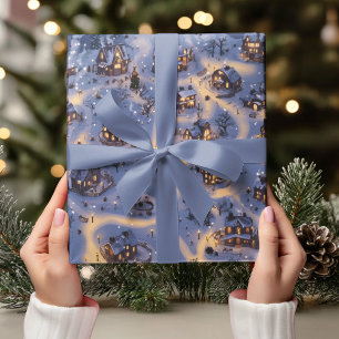 Papier Cadeau Lumières Chaudes dans un Village enneigé