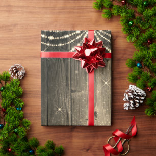 Papier Cadeau Lumières de fées en bois rustique Noël étincel