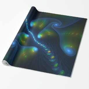 Papier Cadeau Lumières de l'Imaginaire Abstrait Bleu Vert Jaune 