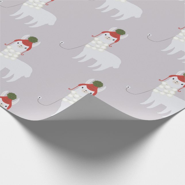 Papier Cadeau Lumières de Noël blanches mignonnes de lama (Coin)