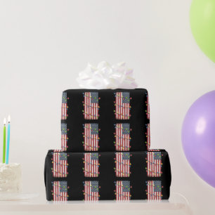 Papier Cadeau Lumières de Noël Drapeau USA Patriotique Vétéran N