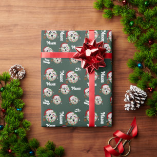 Papier Cadeau Lumières de Noël Personnalisées avec Nom Baseball