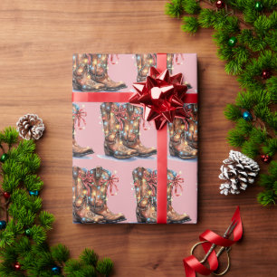 Papier Cadeau Lumières de Noël pour Boot Cowboy Ouest