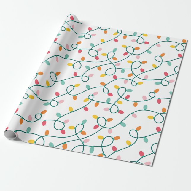Papier Cadeau Lumières de Noël sur l'Arrière - plan blanc (Déroulé)