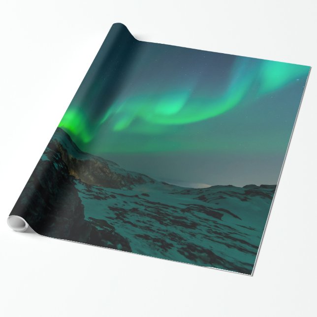 Papier Cadeau Lumières du nord vertes (Déroulé)