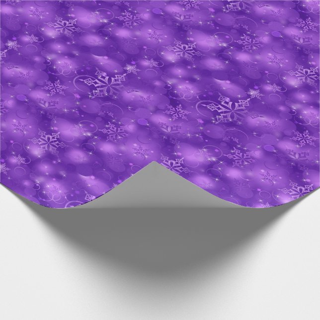 Papier Cadeau Lumières et flocons de neige, pourpre - Noël (Coin)