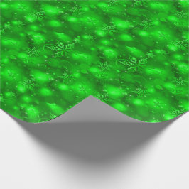 Papier Cadeau Lumières et flocons de neige, vert - Noël