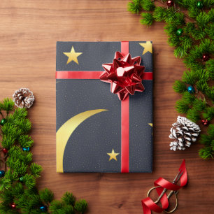 Papier Cadeau Lune d'or et étoiles