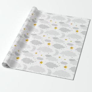 Papier Cadeau Lune, Nuages Et Étoiles Baby shower Motif