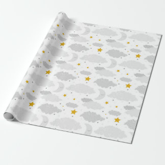 Papier Cadeau Lune, Nuages Et Étoiles Baby shower Motif
