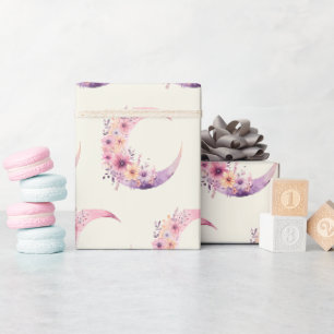 Papier Cadeau Lune rose Croissant avec Jolie Fleurs Motif