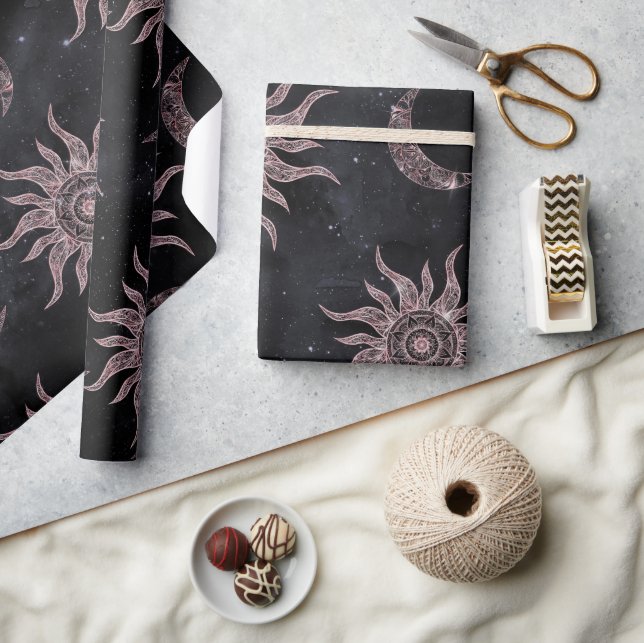 Papier Cadeau Lune rose noire Mandala (Artisanat)